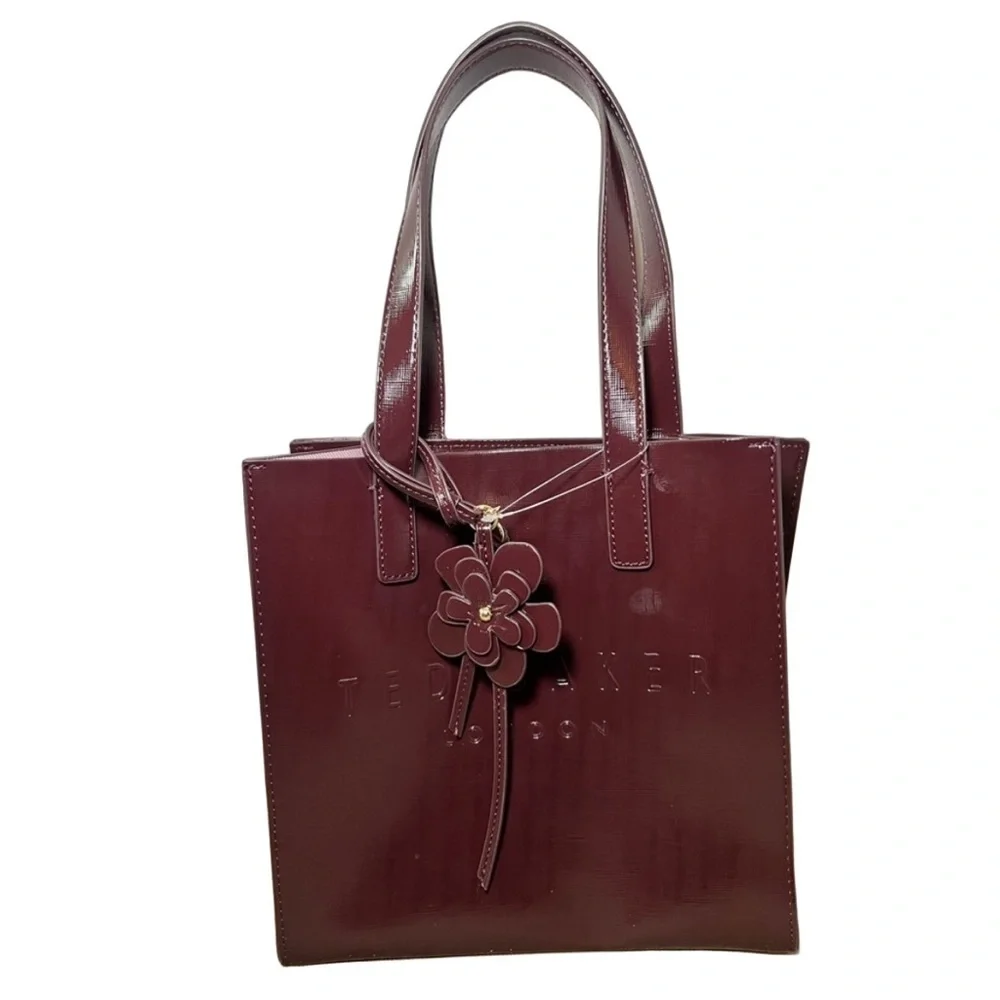 Ted Baker London Burgundy The Icon Tote Bag with Flower Charm